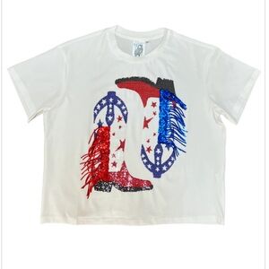 Queen of Sparkles Red White & Blue Fringe Boots Tee